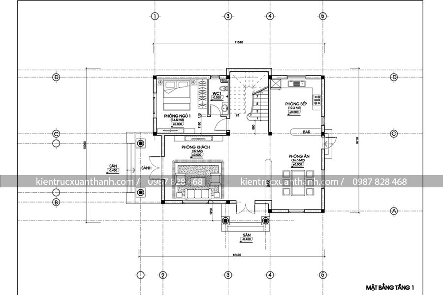 Thiết kế thi công biệt thự 1 tầng mái thái diện tích 140m2